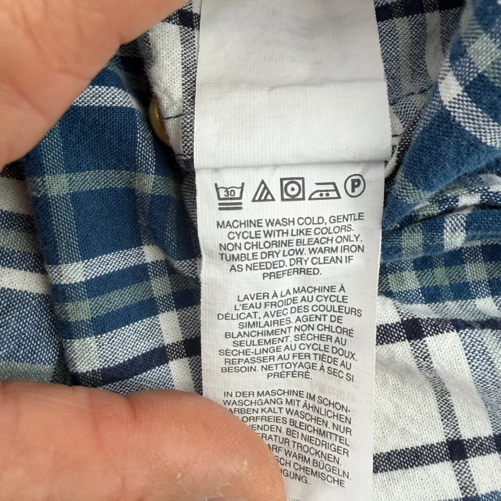 J. Crew Mens Large Blue‎ White Plaid Cotton Long Sleeve Button Down Shirt